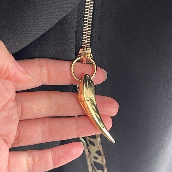 ROBERTO CAVALLI Black Longsleeve Gold Zip Slit TigerTooth Bodycon Dress Sz 46 10 - Picture 3 of 16